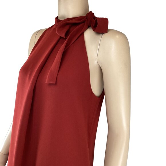 Theory Espere Dress Size 2 NWT Admiral Tie Neck A-Line Red - Picture 6 of 10